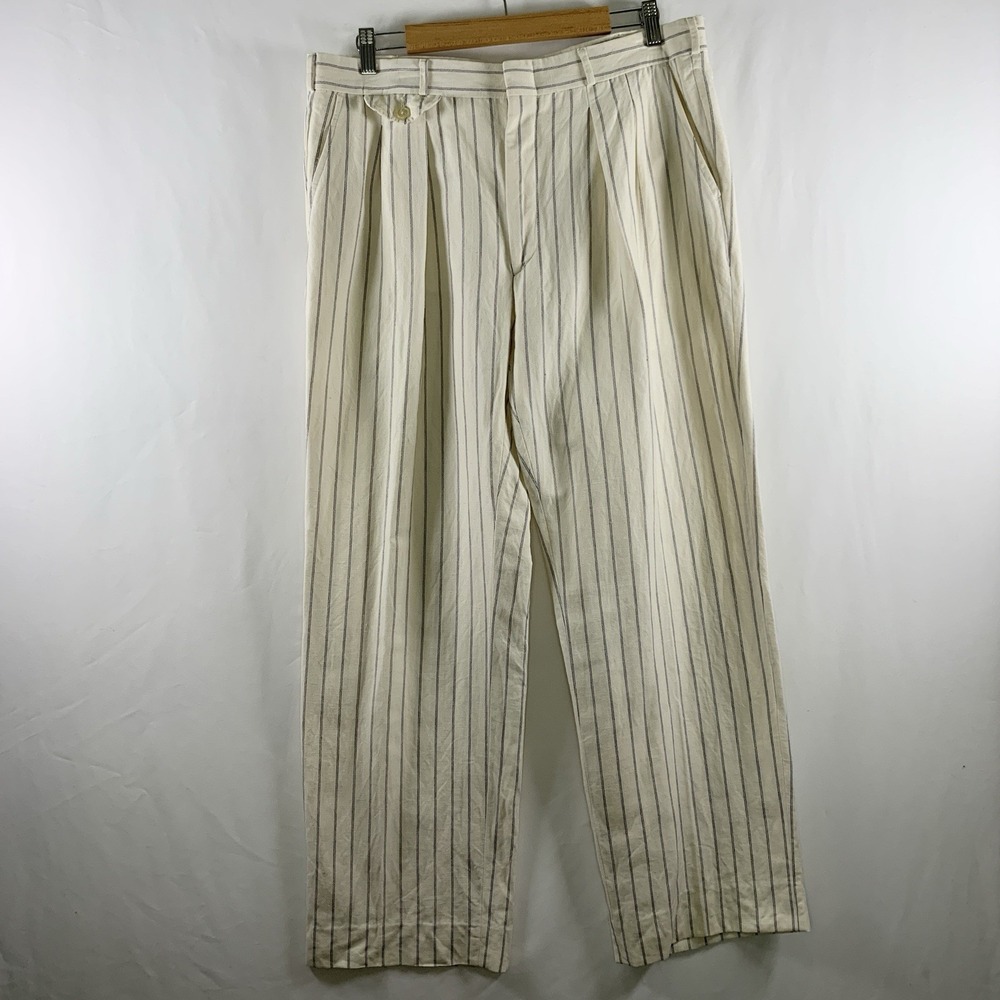 Vintage 70s Huntington Mens Pinstripe Pleated Pants Size 36x30 Coastal Beachy